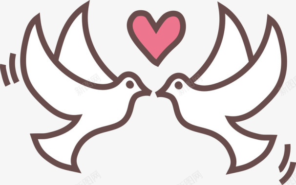 心形和翅膀纹身白色手绘飞翔的鸽子婚礼图标矢量图图标