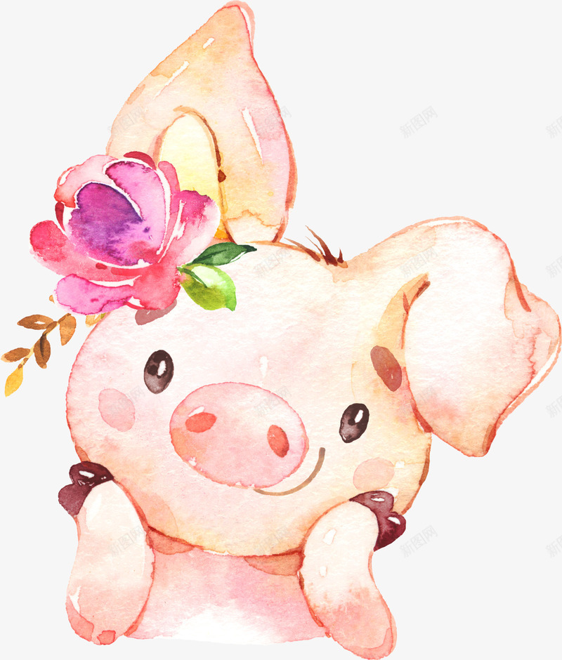 卡通手绘可爱的小猪png免抠素材_88icon https://88icon.com 创意 动漫动画 卡通手绘 可爱的小猪 简约 花朵