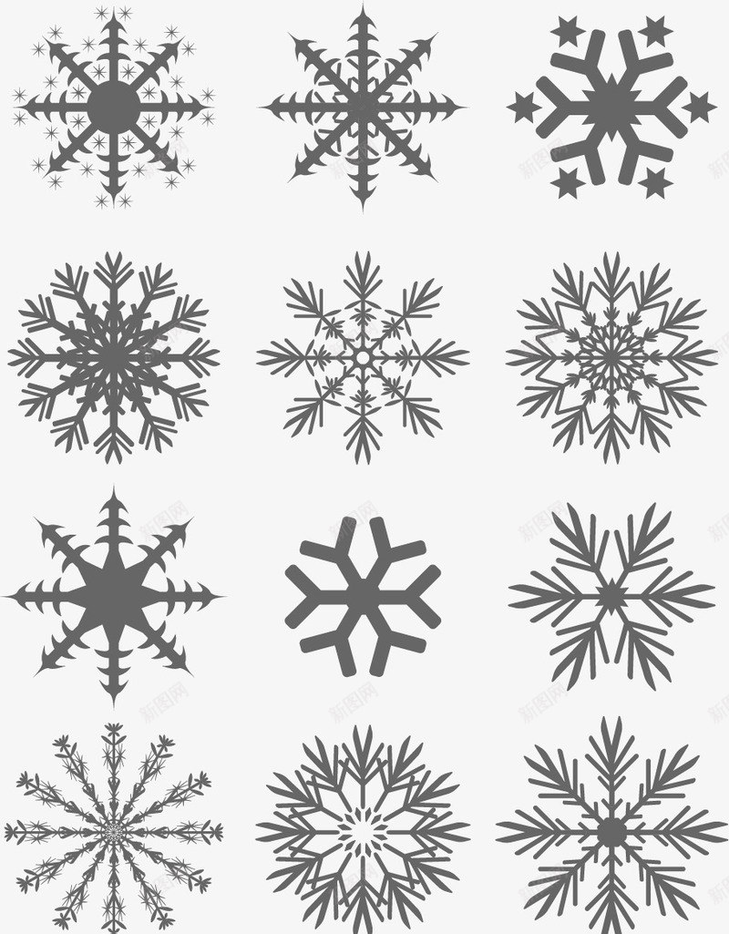 雪花合集片矢量图ai免抠素材_88icon https://88icon.com 冬天 灰色 花纹 雪花 矢量图