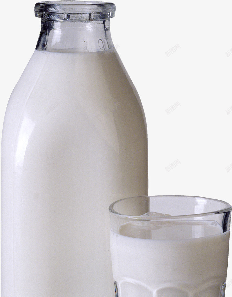 瓶子牛奶和杯子png免抠素材_88icon https://88icon.com 产品实物 杯子 牛奶 玻璃瓶 餐饮 饮品 饮料免扣图