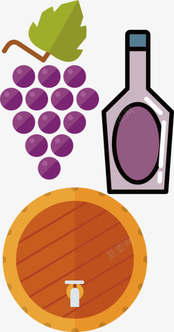 卡通立体葡萄红酒瓶矢量图素材