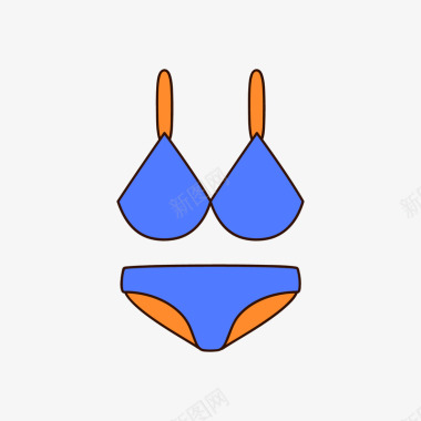 蓝色手绘线稿泳装元素图标图标