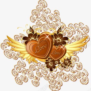 心形和翅膀纹身金色花纹图标图标
