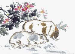 可爱小猪中国风水墨画图素材