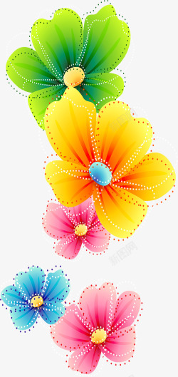 彩色个性花朵虚线素材