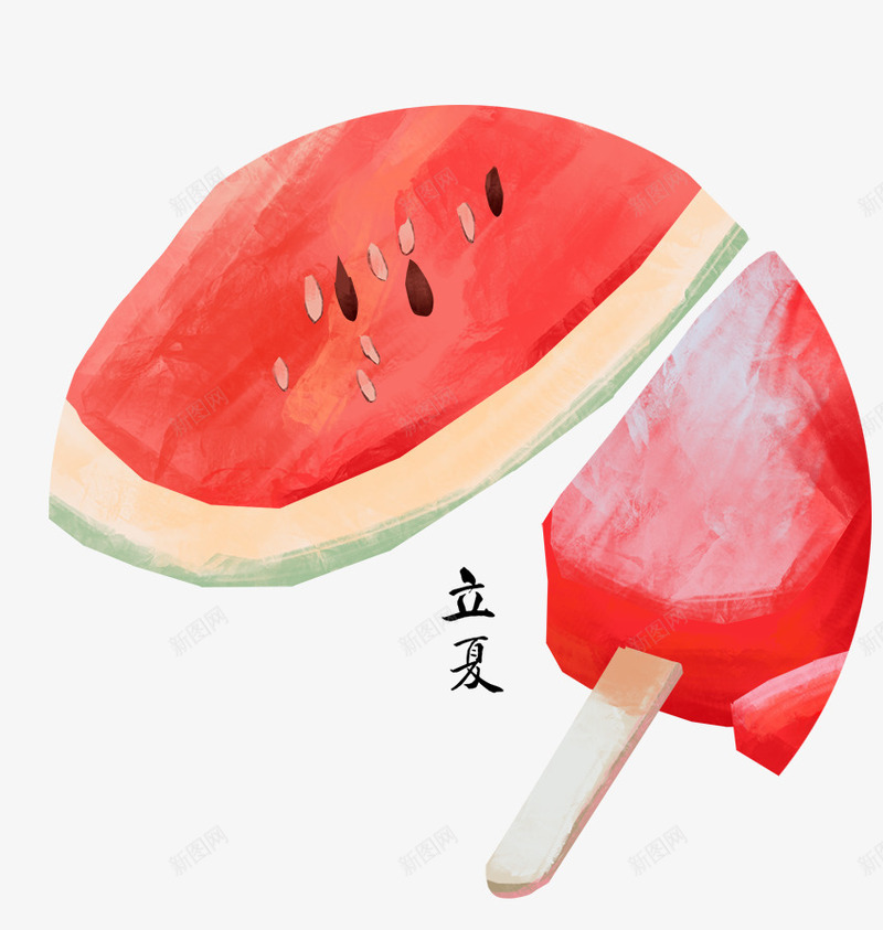 手绘立夏节气插图西瓜与雪糕插画png免抠素材_88icon https://88icon.com 手绘 插画 清凉一夏 立夏 节气插图 西瓜 雪糕