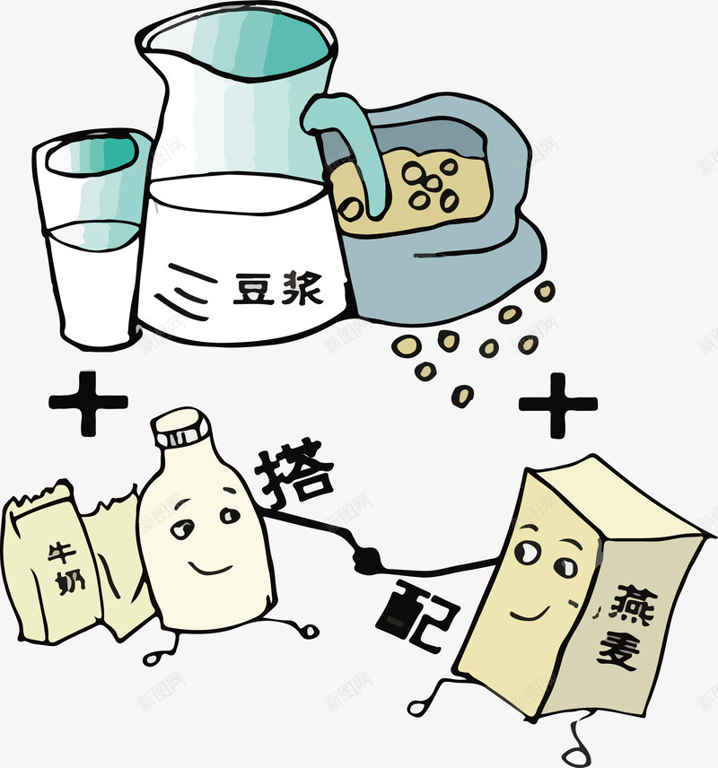 卡通豆浆搭配矢量图ai免抠素材_88icon https://88icon.com 卡通豆浆 平面 手绘 搭配 海报 燕麦 牛奶 简易 豆浆 黄豆 矢量图
