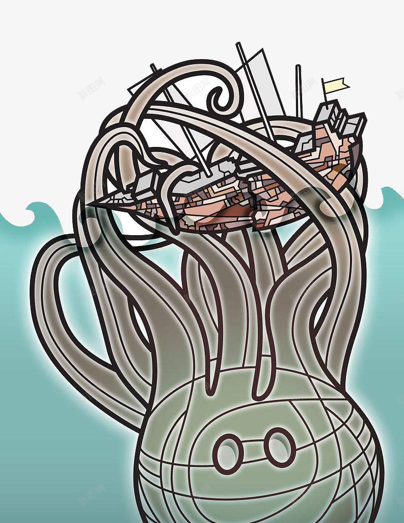 海洋怪物吞噬帆船png免抠素材_88icon https://88icon.com 卡通 吞噬 帆船 怪物 插画 海怪 海洋 深海 漫画 章鱼