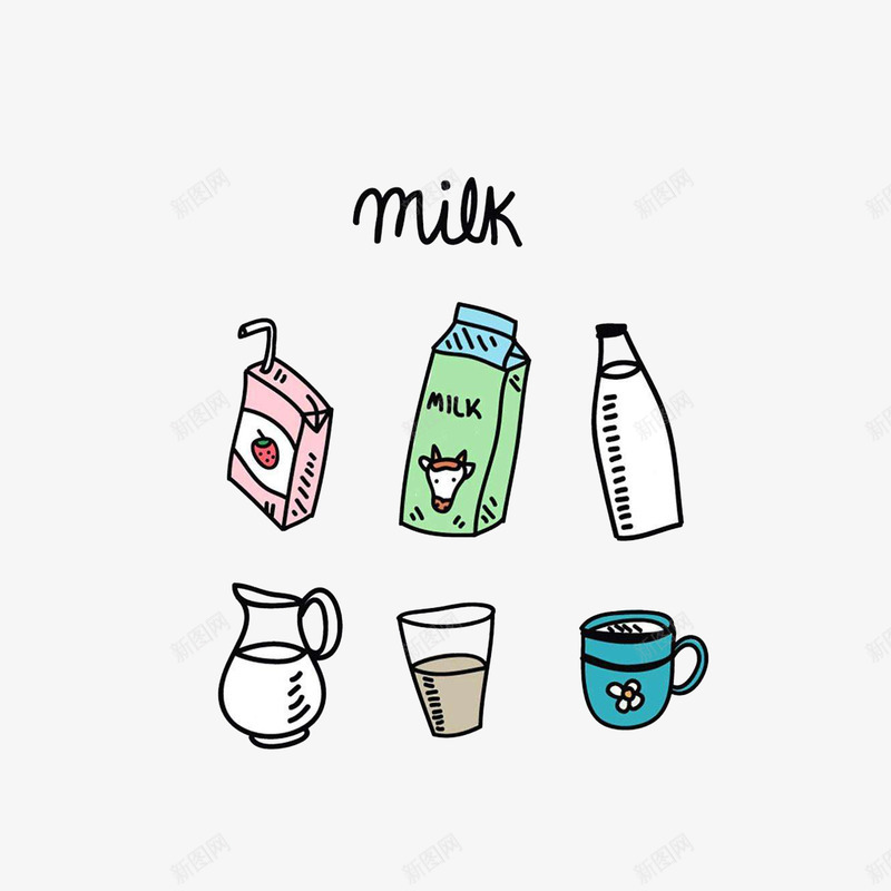 卡通手绘不同口味的牛奶和盛放牛png免抠素材_88icon https://88icon.com 一盒牛奶 不同盛放牛奶的杯子 卡通手绘不同口味的牛奶和盛放牛奶的器皿素材免费下载 原味牛奶 草莓味牛奶