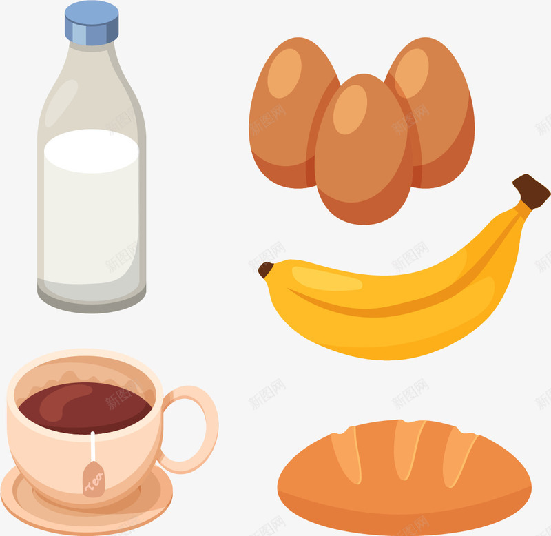 健康营养早餐矢量图eps免抠素材_88icon https://88icon.com 健康早餐 咖啡 牛奶 矢量素材 面包 香蕉 鸡蛋 矢量图