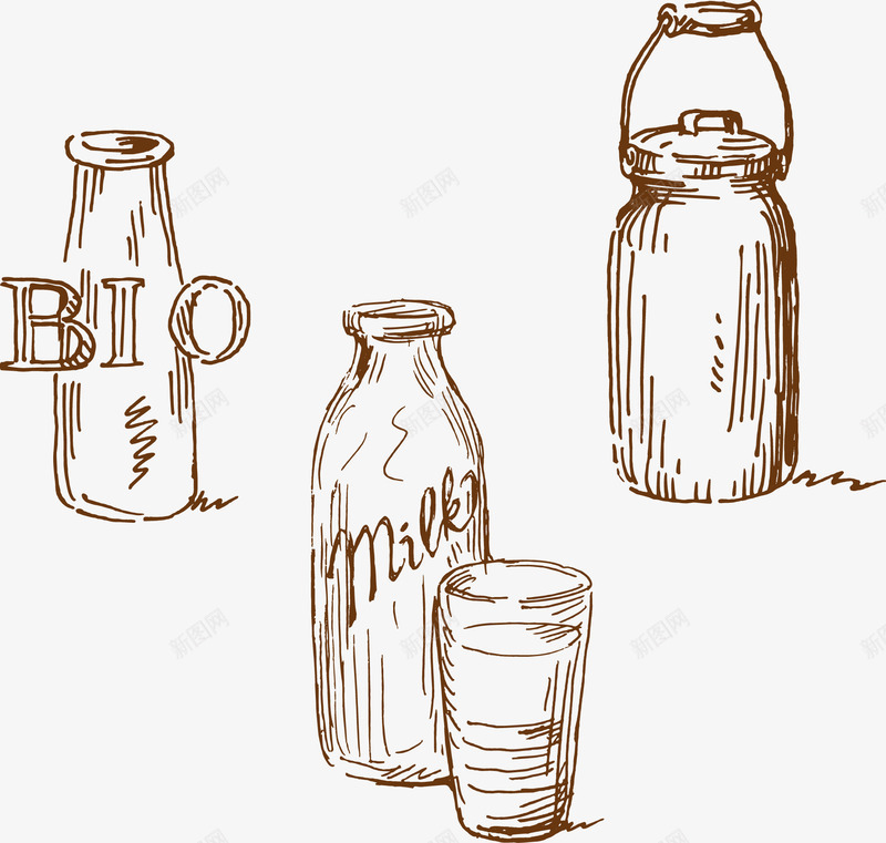 线描瓶子矢量图ai免抠素材_88icon https://88icon.com 水壶 牛奶 瓶子 线描 酒瓶 矢量图