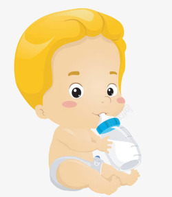 头发男卡通金色头发男宝宝在喝奶高清图片