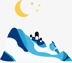 企鹅图案蓝色月亮冰山企鹅高清图片