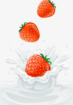 红色清新草莓牛奶装饰图案素材