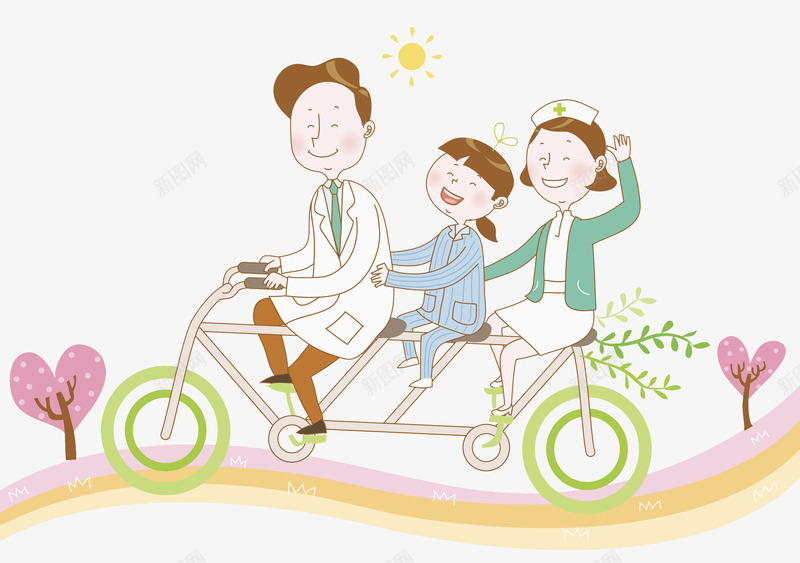 骑着脚踏车郊游的人png免抠素材_88icon https://88icon.com 医生 卡通 小孩 护士 插图 漂亮的 病人 脚踏车 运动