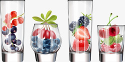 装着的水果四个水果玻璃杯高清图片