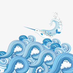 蓝色海豹蓝色的浪花和海豹矢量图高清图片
