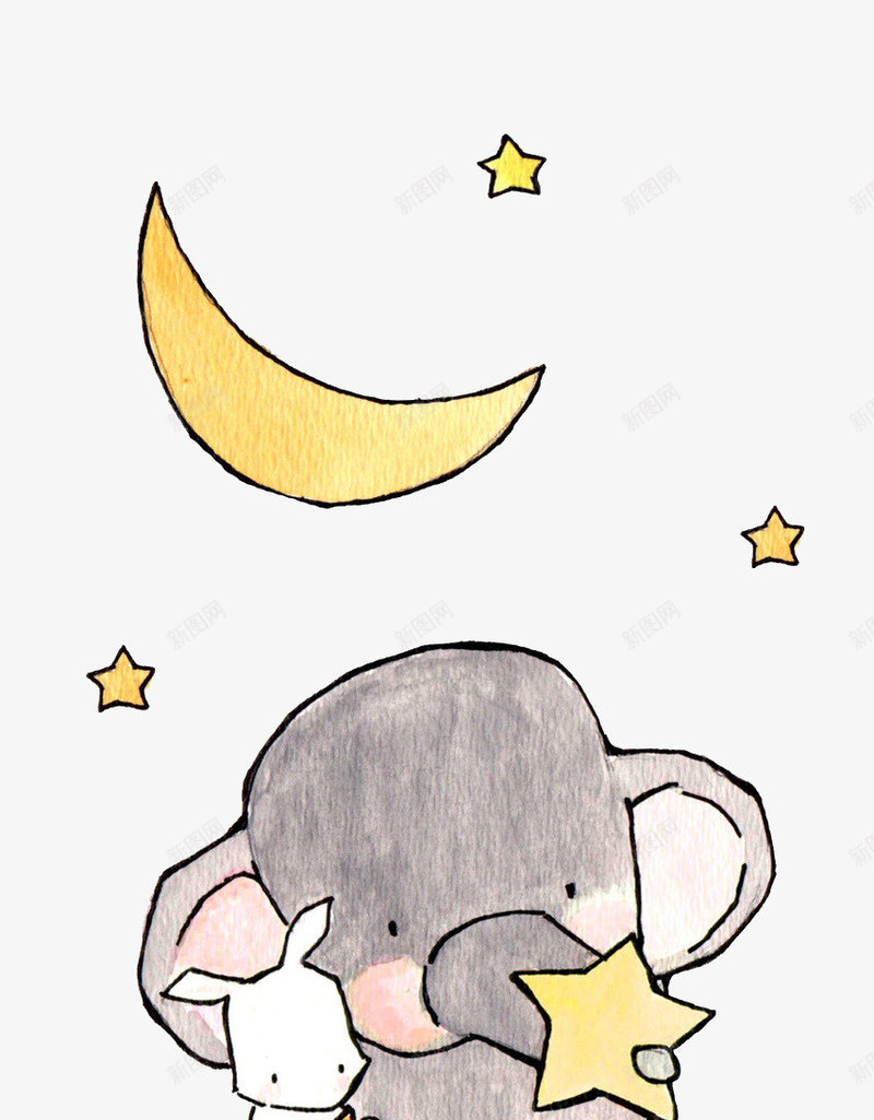 大象与小白兔psd免抠素材_88icon https://88icon.com 动物 大象正面 星星 月亮 朋友 母婴