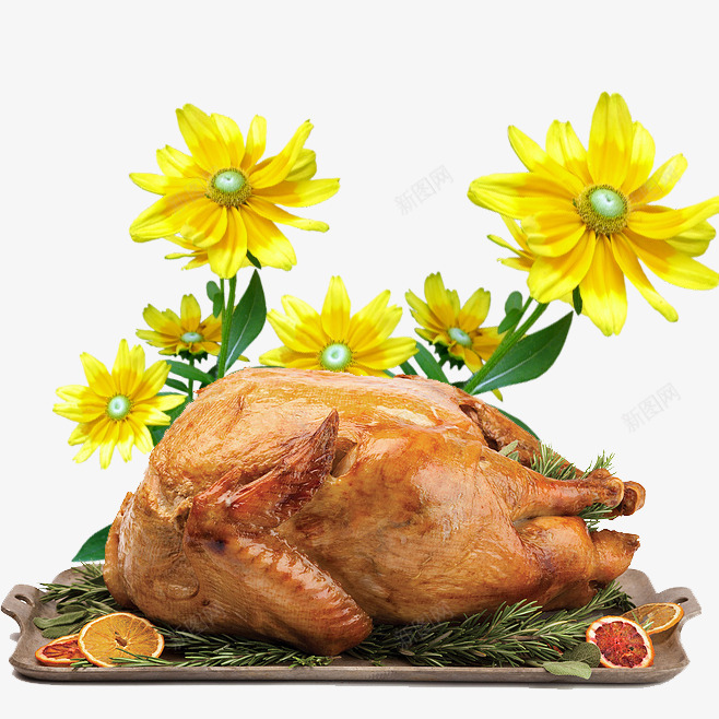 盘子上的烤鸭png免抠素材_88icon https://88icon.com 烤鸭 菊花 食物 黄花