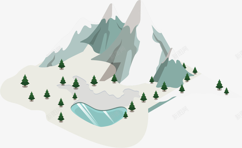 雪山景观矢量图ai免抠素材_88icon https://88icon.com 冬天 冰 树木 雪山 矢量图