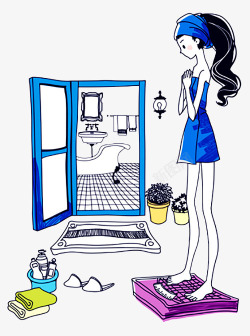 浴室女孩女生准备洗澡插画高清图片