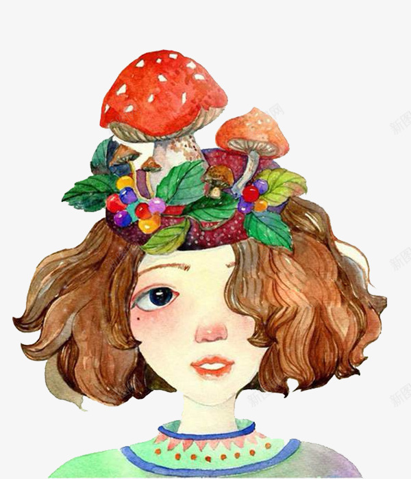 手绘采蘑菇的小女孩png免抠素材_88icon https://88icon.com 小女孩 手绘 手绘漫画 水彩插画 清新 蘑菇