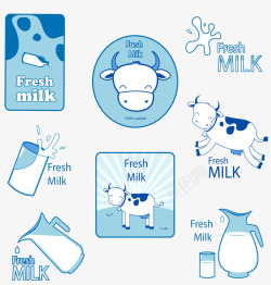淡蓝色牛奶标签矢量图素材