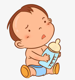 卡通小孩抱着奶瓶素材
