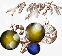 手绘圣诞装饰圆球图案矢量图素材
