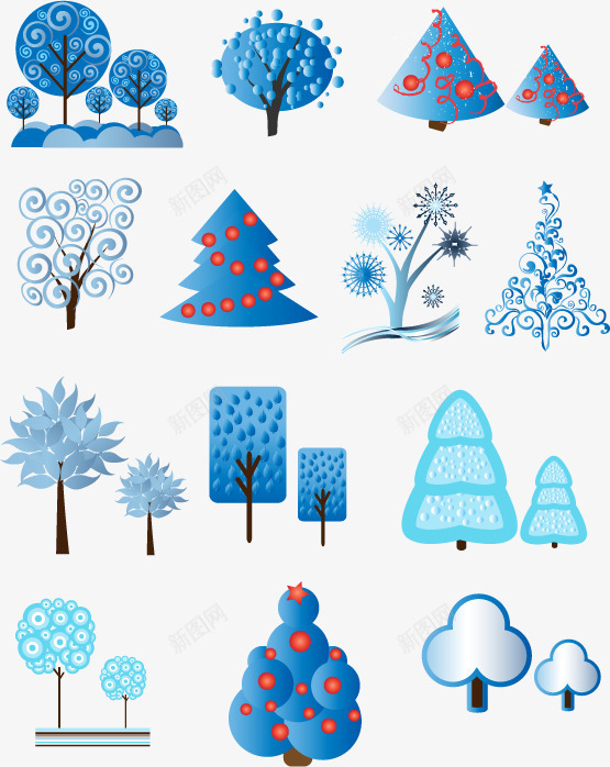 蓝色冬天树合集png免抠素材_88icon https://88icon.com 冬天 图形 树木 蓝色 雪