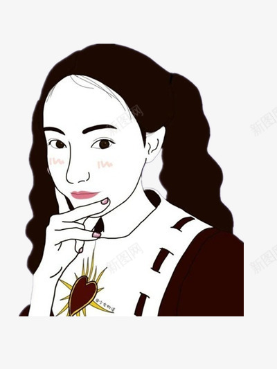 个性插画png免抠素材_88icon https://88icon.com 个性 大辫子 女孩 装饰 黑白