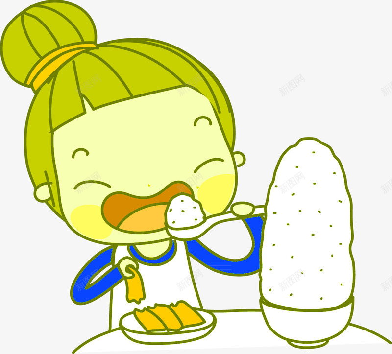 卡通手绘吃饭的女孩png免抠素材_88icon https://88icon.com 卡通 可爱 吃饭 女孩 手绘 插画 漫画 米饭 绿色