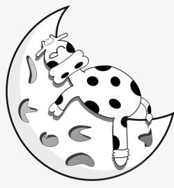 躺在月亮上睡觉的可爱小奶牛素材
