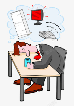 男士压力大漫画插图乏力睡着的人高清图片