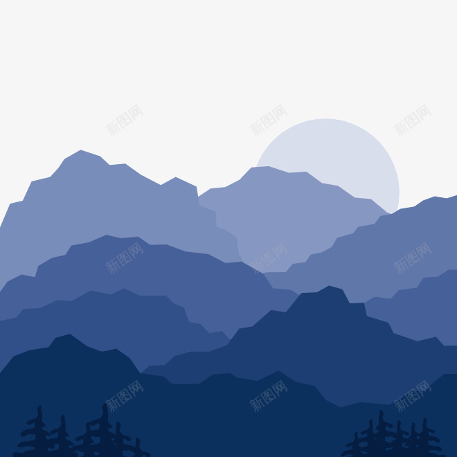 夜里山中风景png免抠素材_88icon https://88icon.com 山丘 月亮 树木