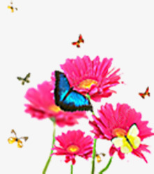粉色模糊彩绘花朵蝴蝶素材