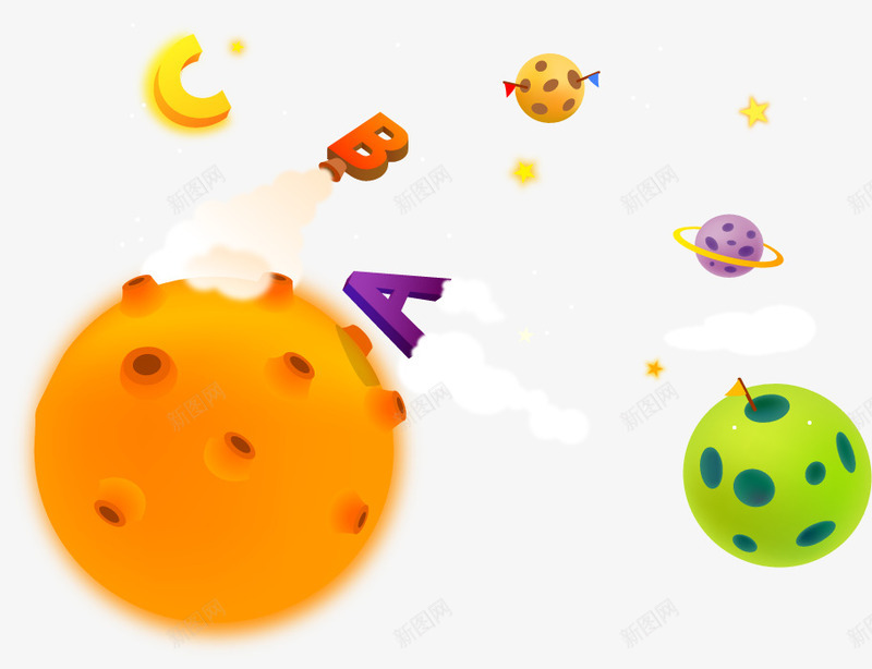 宇宙星球和字母矢量图ai免抠素材_88icon https://88icon.com 字母 彩色 星球 矢量图