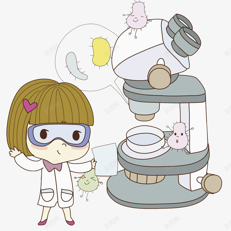 显微镜旁的女孩png免抠素材_88icon https://88icon.com 卡通 女孩 实验 工作的 插图 显微镜 漂亮的 细菌