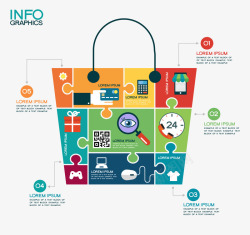 信息化购物袋拼图购物袋商务信息图矢量图高清图片