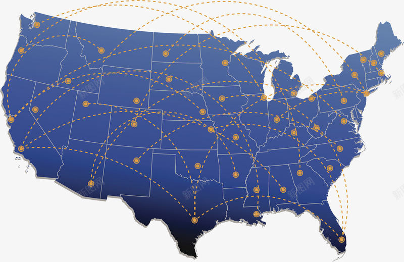 北美航线地图png免抠素材_88icon https://88icon.com 北美地图 区域 导航 航线 航线图 连线