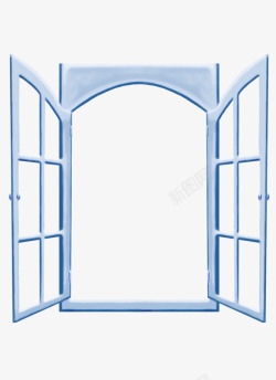 蓝色打开的玻璃窗户素材
