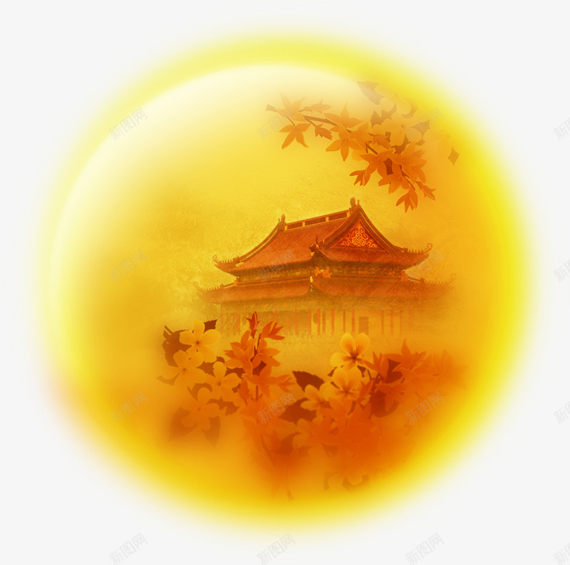 中秋节黄色月亮里的风景png免抠素材_88icon https://88icon.com 中秋节 月亮 风景 黄色