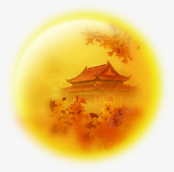 中秋节黄色月亮里的风景素材