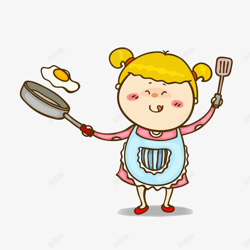 做饭的女孩png免抠素材_88icon https://88icon.com 卡通 厨师 开心的 插图 漂亮的 煎锅 美味的