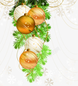 冬日金色圣诞松树圆球素材
