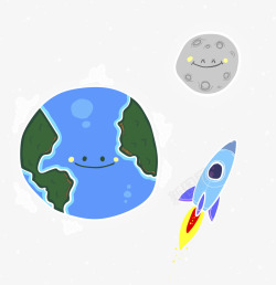 卡通手绘地球火箭素材