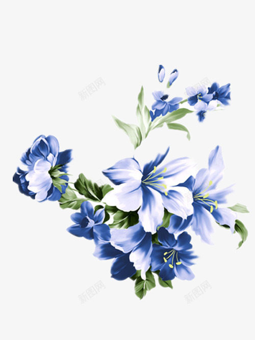 蓝色手绘花png免抠素材_88icon https://88icon.com 好看的花 手绘 漂亮的花 蓝色的花
