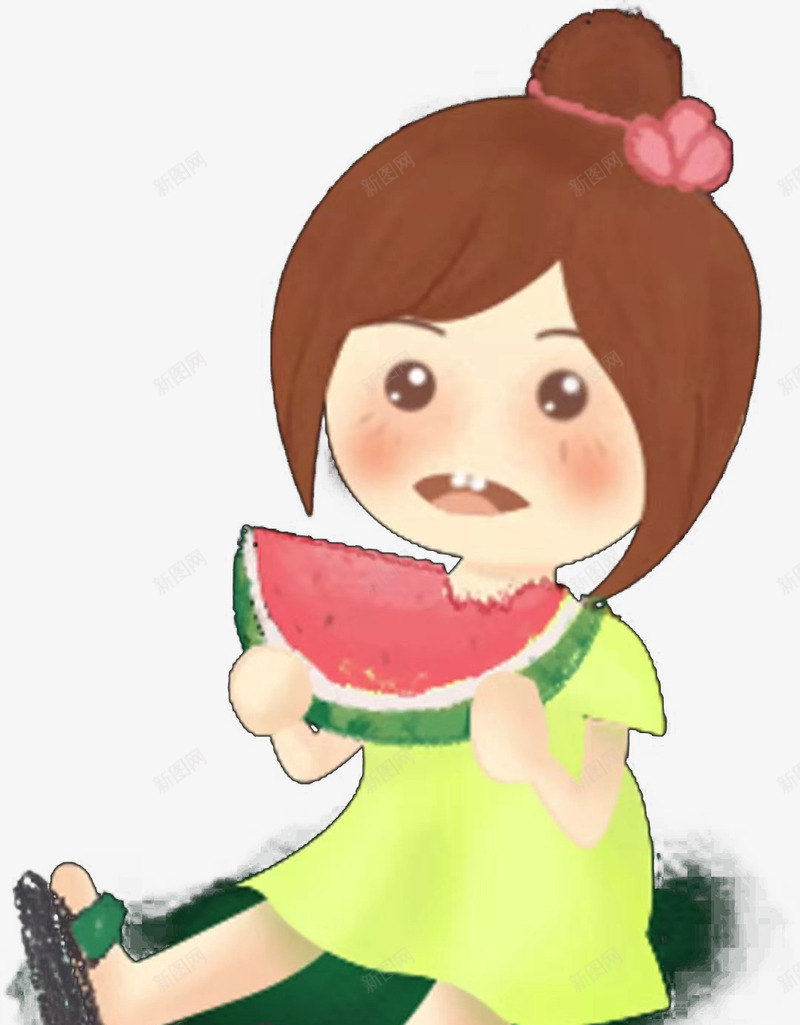 吃西瓜的小女孩png免抠素材_88icon https://88icon.com 夏天 小清晰 手绘 西瓜