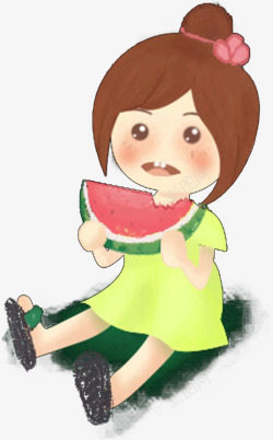 吃西瓜的小女孩素材