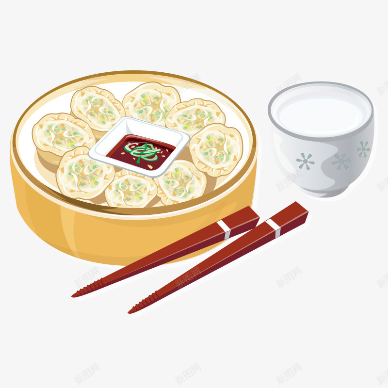 小笼包png免抠素材_88icon https://88icon.com 包子 小笼包插画 牛奶 蒸笼 豆浆